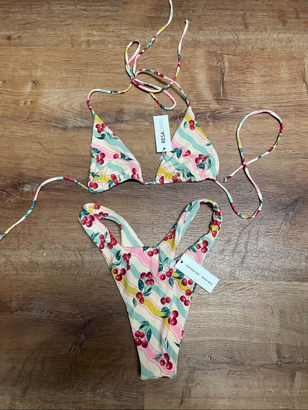 RESA Girls' Cherry Print Bikini in Pink, Red, Green